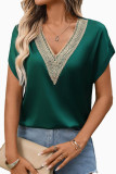 V-neck Lace Satin Short Sleeved Shirt