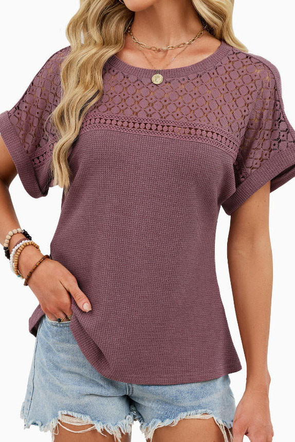 Round Neck Lace Loose Short Sleeved T-shirt