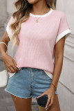 Round Neck Knitted Short Sleeved T-shirt