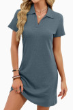 Solid Color Lapel Loose Short Sleeved T-shirt Dress
