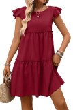Bohemian Solid Color Ruffled Sleeve Dress