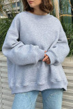 Solid Color Fleece Round Neck Pullover Hoodie