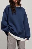 Solid Color Fleece Round Neck Pullover Hoodie