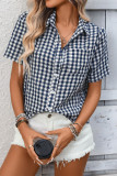 Grid Printed Loose Short Sleeved Pocket Shirt