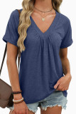 V-neck Pleated Loose Short Sleeved T-shirt
