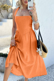 Solid Color High-Waisted Sleeveless Backless Dress