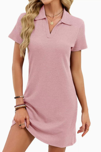 Solid Color Lapel Loose Short Sleeved T-shirt Dress