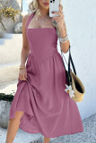 Solid Color High-Waisted Sleeveless Backless Dress