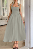 Solid Color High-Waisted Sleeveless Backless Dress