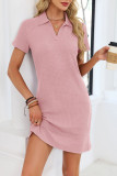 Solid Color Lapel Loose Short Sleeved T-shirt Dress