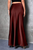 Satin Solid Color High Waisted Skirt