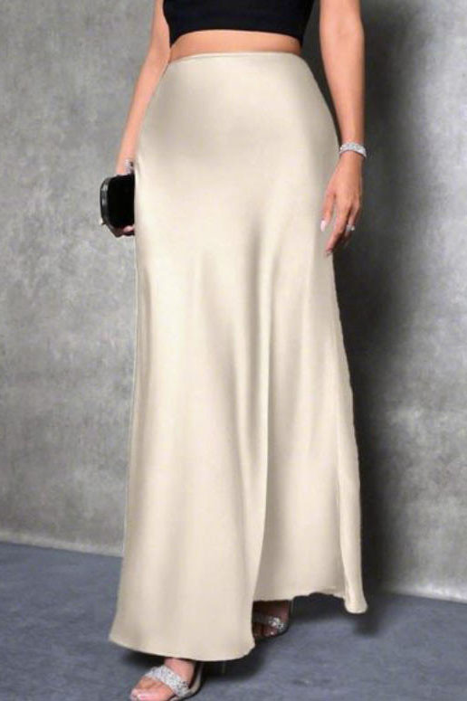 Satin Solid Color High Waisted Skirt