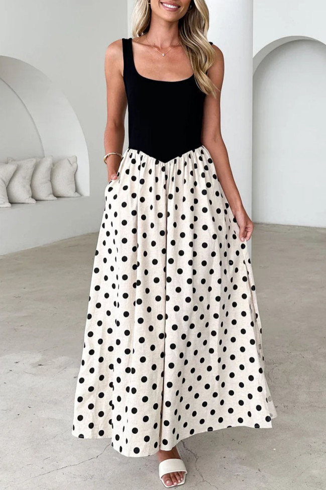 Polka Dot Print U-neck Sleeveless Dress