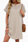 Solid Color Round Neck Lace Short Sleeve Dress