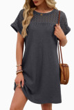 Solid Color Round Neck Lace Short Sleeve Dress