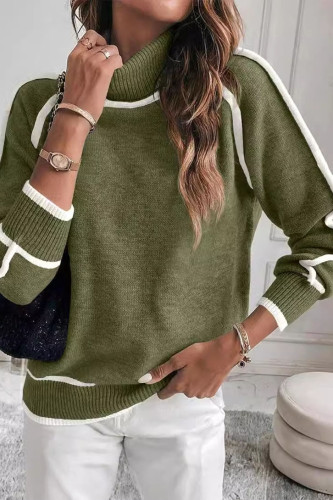 Solid Color High Neck Long Sleeved Knitted Sweater