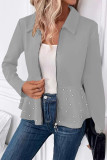 Nail Bead Ruffled Long Sleeved Zipper Cardigan Jacket