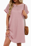 Solid Color Round Neck Lace Short Sleeve Dress