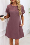 Solid Color Round Neck Lace Short Sleeve Dress