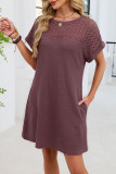 Solid Color Round Neck Lace Short Sleeve Dress