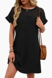 Solid Color Round Neck Lace Short Sleeve Dress