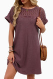 Solid Color Round Neck Lace Short Sleeve Dress