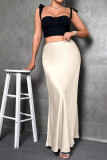 Satin Solid Color High Waisted Skirt
