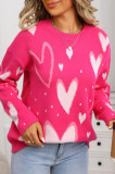Round Neck Long Sleeved Heart Shaped Knit Sweater