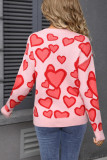 Peach Heart Printed Round Neck Long Sleeved Sweater