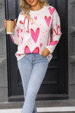 Round Neck Long Sleeved Heart Shaped Knit Sweater