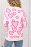 Peach Heart Printed Round Neck Long Sleeved Sweater