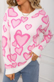 Peach Heart Printed Round Neck Long Sleeved Sweater