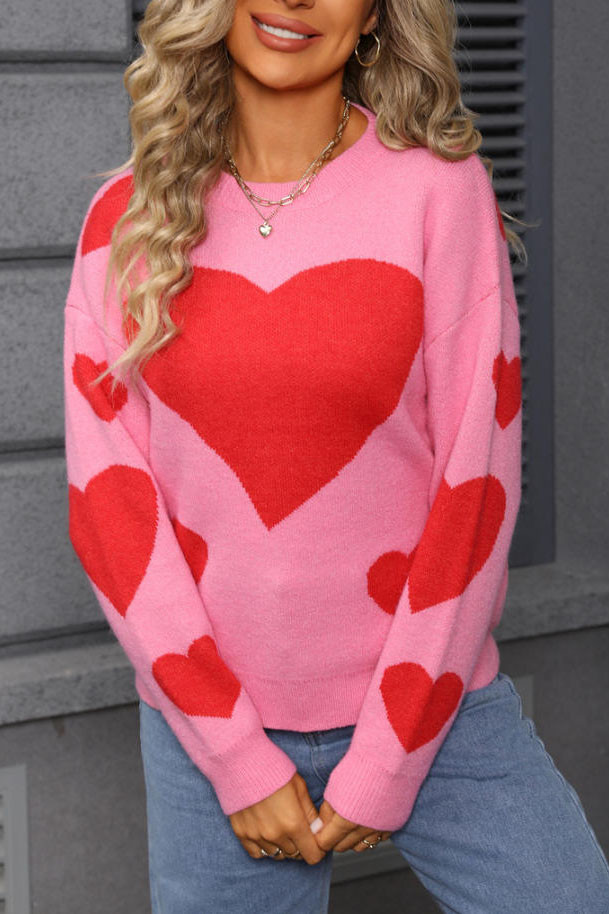Love Printed Jacquard Contrasting Knitted Sweater