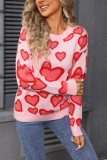 Peach Heart Printed Round Neck Long Sleeved Sweater