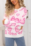 Peach Heart Printed Round Neck Long Sleeved Sweater