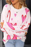 Round Neck Long Sleeved Heart Shaped Knit Sweater