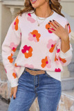 Flower Printed Long Sleeved Knitted Sweater
