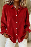 Corduroy Lapel Long Sleeved Cardigan Shirt