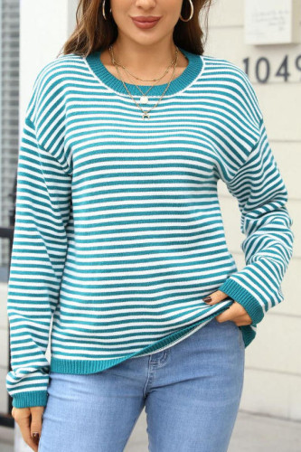 Striped Round Neck Long Sleeve Knitted Sweater