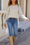 Striped Round Neck Long Sleeve Knitted Sweater