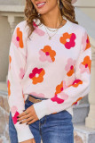 Flower Printed Long Sleeved Knitted Sweater