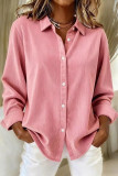 Corduroy Lapel Long Sleeved Cardigan Shirt