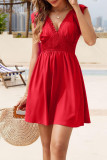 V-neck Flying Sleeve Pleated Waist Cinching Dress