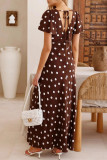 Polka Dot Printed Waist Cinched Flared Sleeve Dress