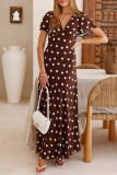 Polka Dot Printed Waist Cinched Flared Sleeve Dress