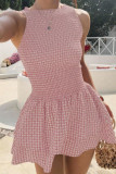 Grid Printed Sleeveless Waist Cinching Dress