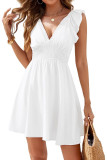 V-neck Flying Sleeve Pleated Waist Cinching Dress