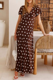 Polka Dot Printed Waist Cinched Flared Sleeve Dress
