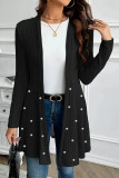 Nail Bead Solid Color Long Sleeved Cardigan Jacket