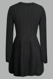 Black V-neck Long-sleeved Button Knit Dress